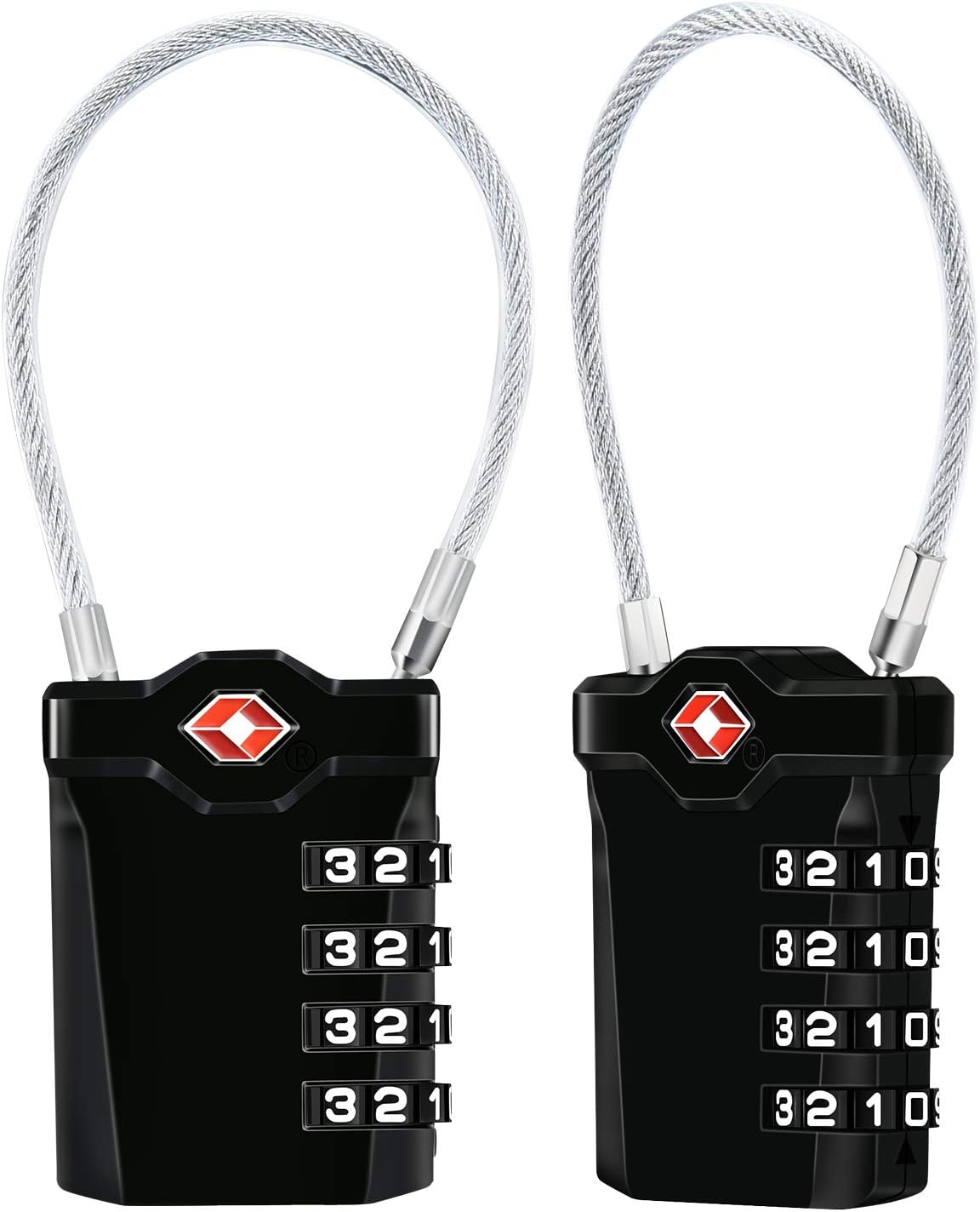 TSA 4-Digit Lock 2er SET Weatherproof Metal Cable Schloss für Waffentaschen und Koffer