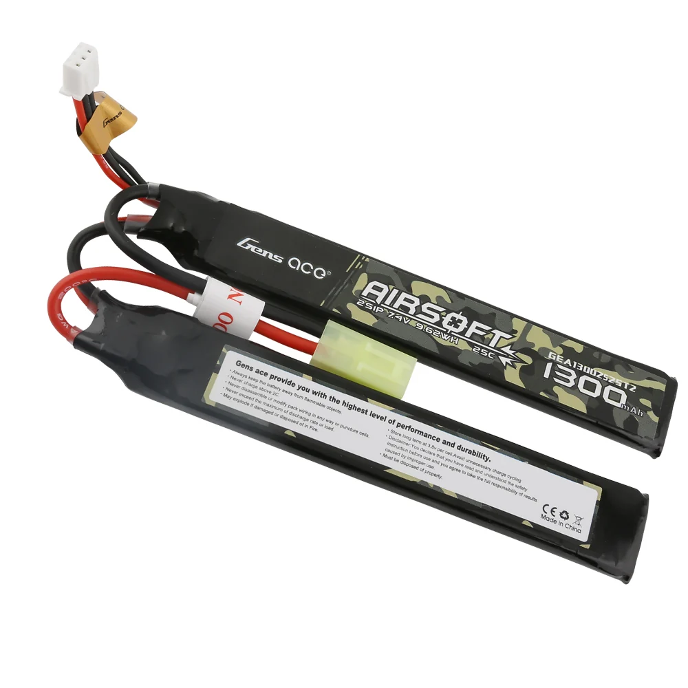 Gens ace 25C 1300mAh 2S1P 7.4V Saddle Airsoft Gun Lipo Akku mit Tamiya-Stecker
